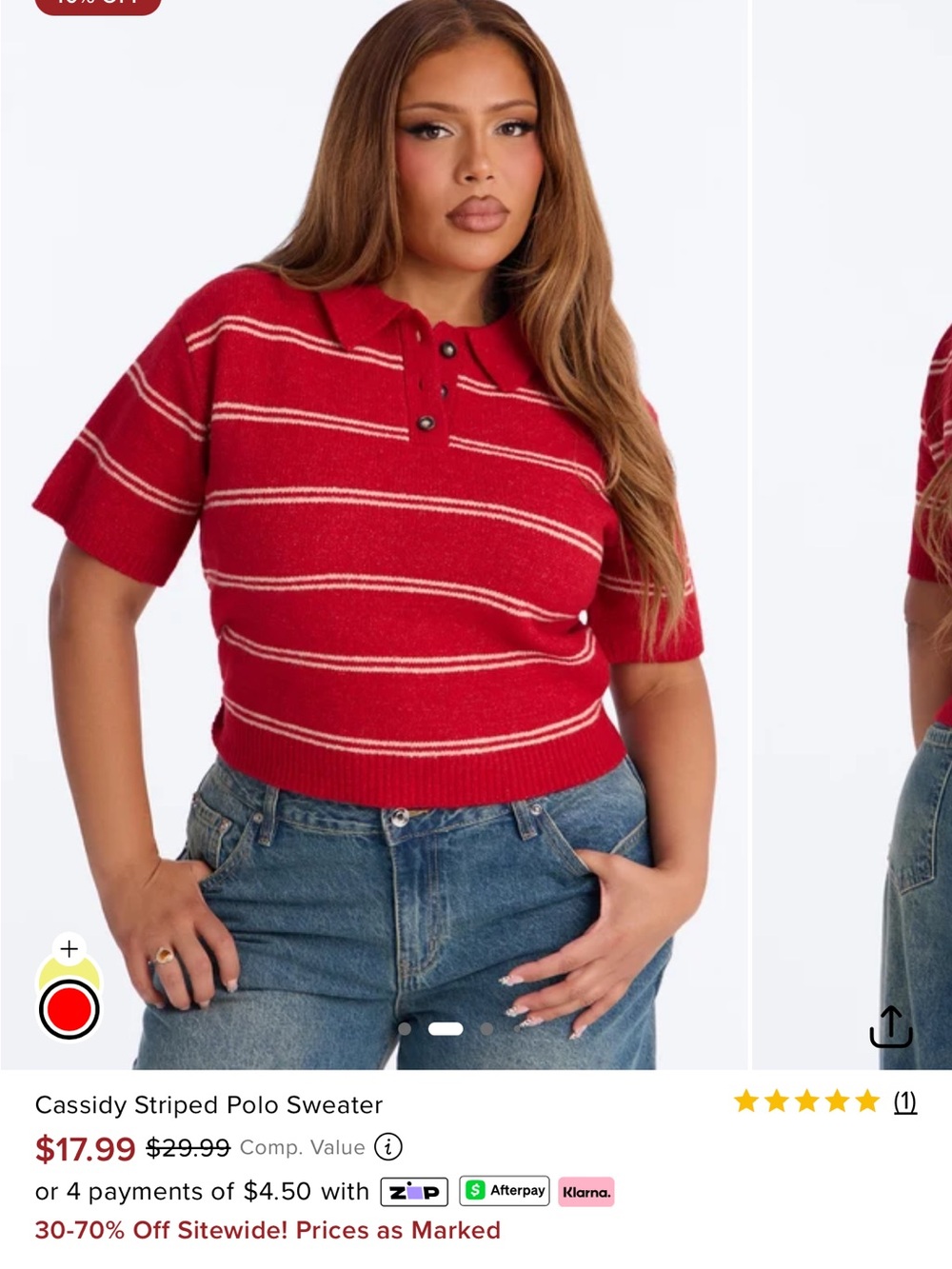 Fashion Nova Cassidy Striped Polo Sweater - Red & Cream